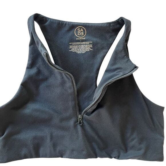 Sage Collective Black Zip Front Sports Bra - Picture 3 of 3